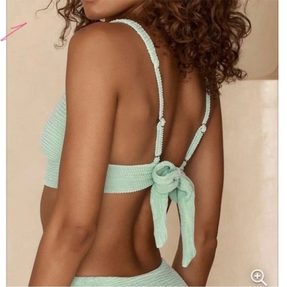 Monday Swimwear Sage Green Textured Bikini Set portofino top and Byron bottom